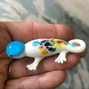 Cute White Murano Glass Lizard Gecko Necklace Pendant NWT